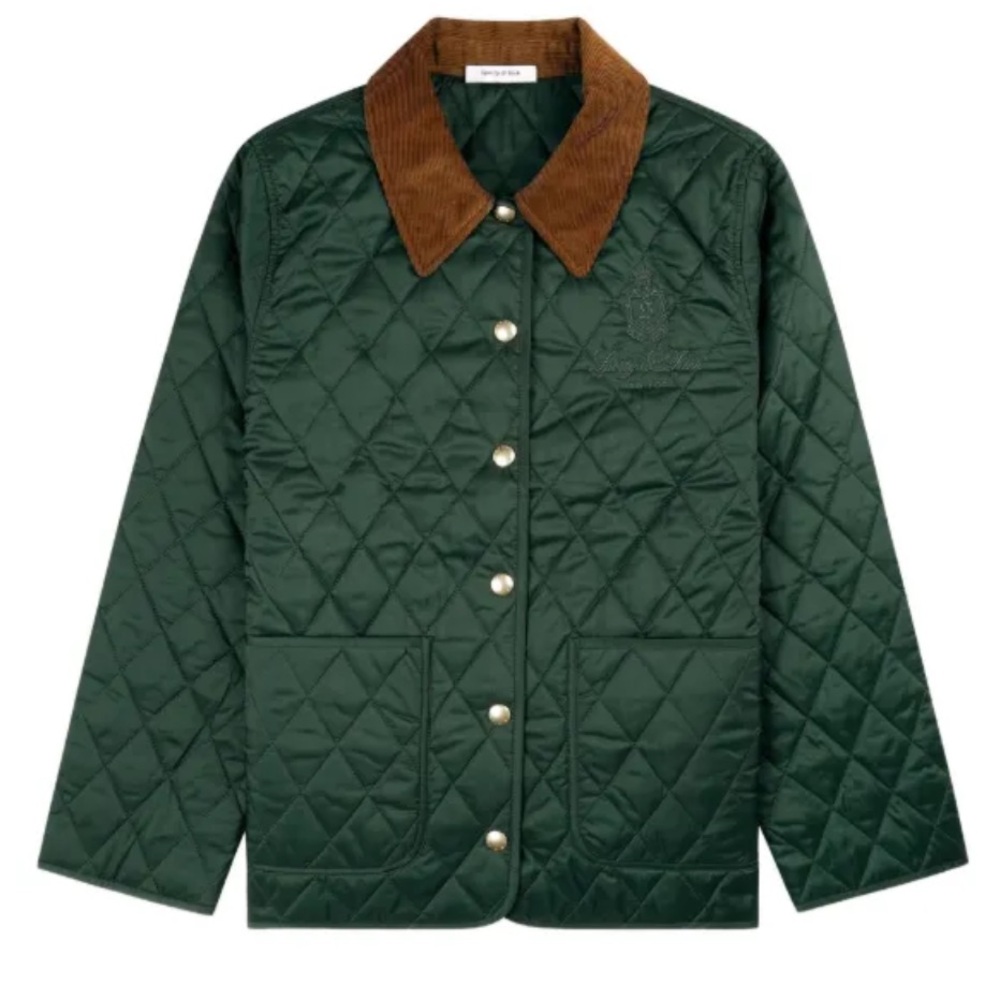 Sporty & Rich Quilted Green Jacket with Brown Corduroy Collar vendome jacket